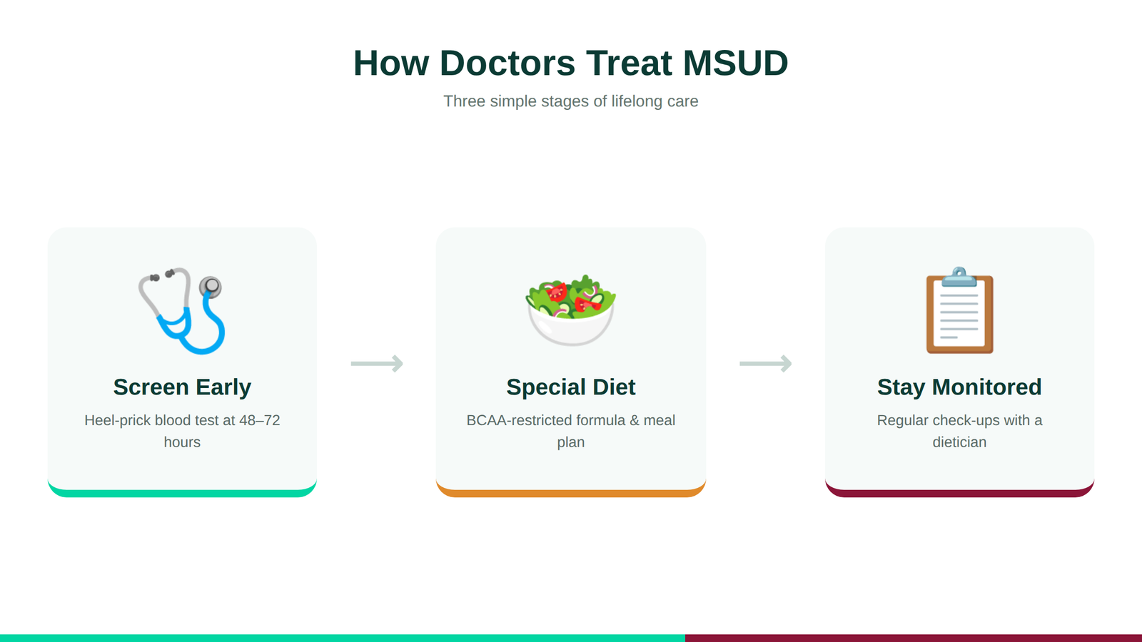 Maple Syrup Urine Disease treatment steps - newborn screening, special diet, and regular monitoring