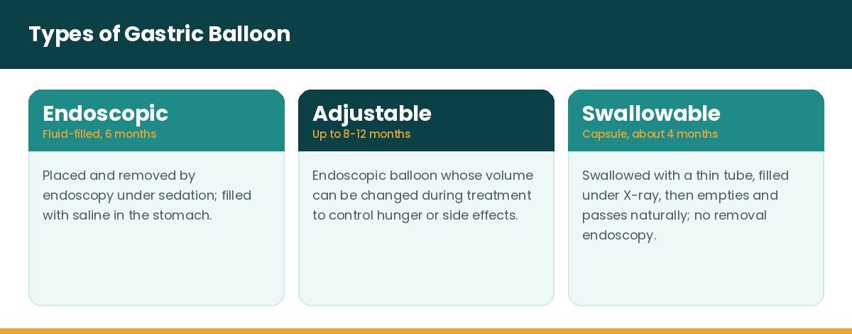 Types of gastric balloon endoscopic adjustable swallowable