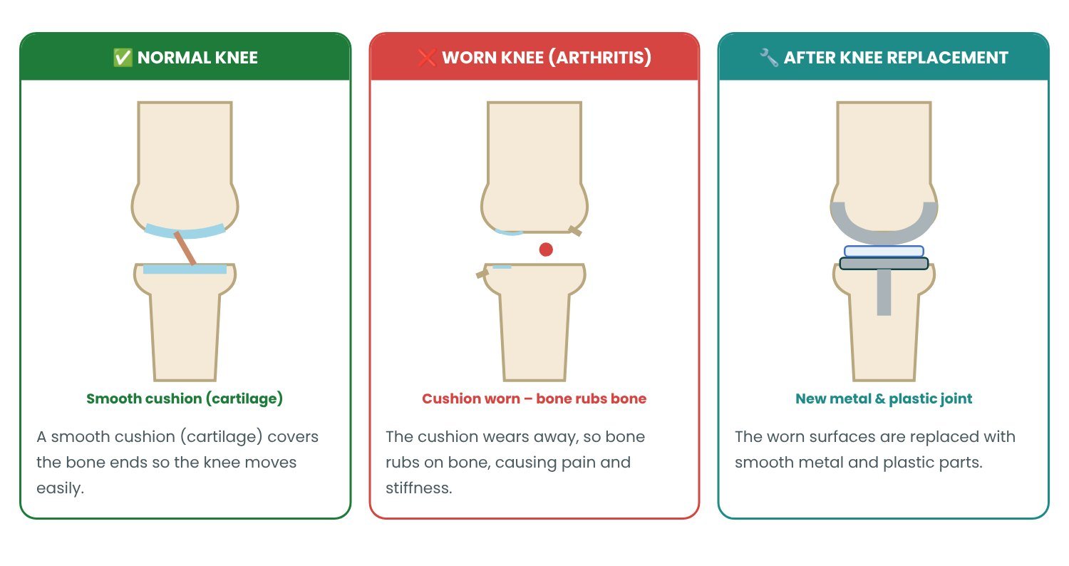 Total Knee Replacement: normal vs abnormal explained in pictures
